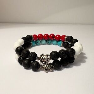 Set of handmade Turtle Charm Beaded Bracelets 8mm beads